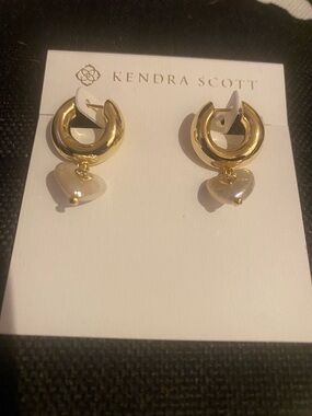 Kendra Scott Gold Hoop Earrings with Pearl Heart Drops